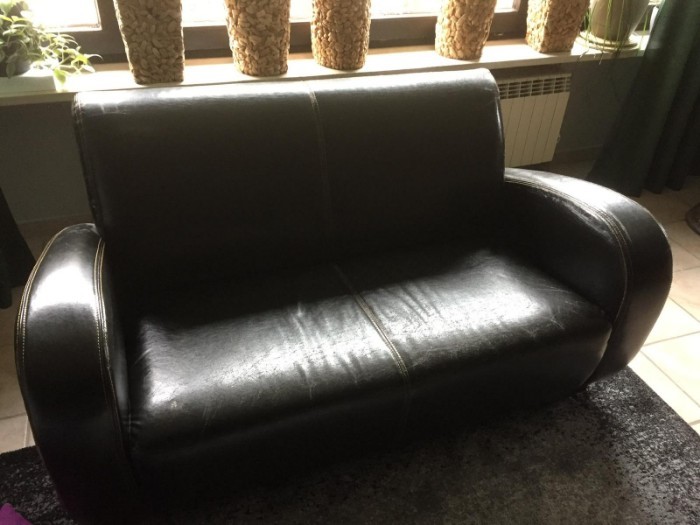 Ledersessel mit 2er Couch aus dunkelbraunem Leder